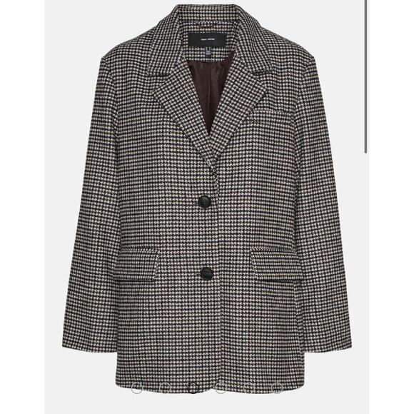 Vero Moda Jacket Womens XL Brown Houndstooth VMJosefine Check Wool Blazer Coat - Picture 4 of 16